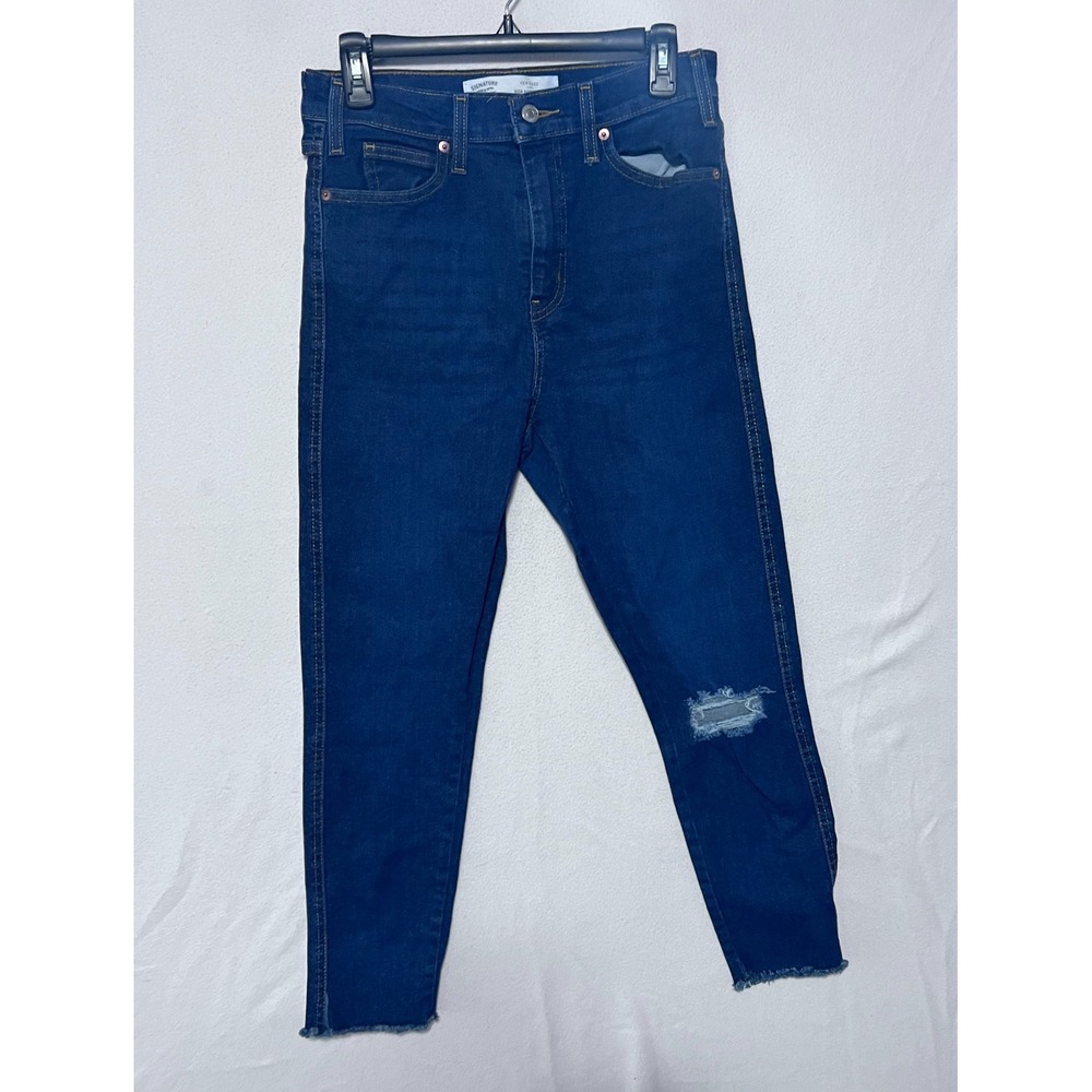 Signature by Levi Strauss Women High Rise Skinny Jeans Dark Wash Raw Hem Size 4